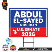 Abdul El-Sayed For Michigan Senate 2026 Yard Sign, Corrugated Plastic Senate Elections, Race Red White & Blue Yard Sign with Metal H-Stake