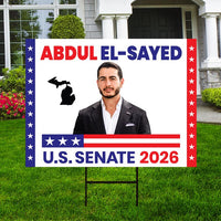 Abdul El-Sayed For Michigan Senate 2026 Yard Sign, Corrugated Plastic Senate Elections, Race Red White & Blue Yard Sign with Metal H-Stake