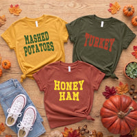 Custom Thanksgiving Family Shirts, Personalized Food Role Tees, Matching Holiday Tee Group, Friendsgiving Turkey Dinner Holiday Party Gift