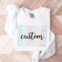 Personalized Custom Text Shirt, Custom Name or Quote Tee, Pastel Varsity Outline T-Shirt, Repeated Word Design, Birthday Gift for Her