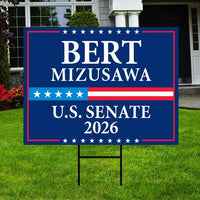 Bert Mizusawa For Virginia Senate 2026 Yard Sign, Corrugated Plastic Senate Elections, Race Red White & Blue Yard Sign with Metal H-Stake