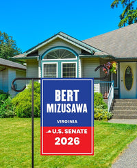 Bert Mizusawa For Virginia Senate 2026 Garden Flag, Double Sided, 2026 Senate Flag, Elections Flag, Race Red White & Blue Flag
