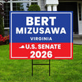 Bert Mizusawa For Virginia Senate 2026 Yard Sign, Corrugated Plastic Senate Elections, Race Red White & Blue Yard Sign with Metal H-Stake