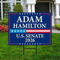 Adam Hamilton For Kansas Senate 2026 Yard Sign, Corrugated Plastic Senate Elections, Race Red White & Blue Yard Sign with Metal H-Stake