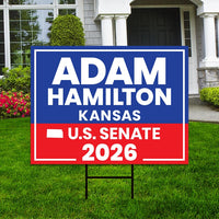 Adam Hamilton For Kansas Senate 2026 Yard Sign, Corrugated Plastic Senate Elections, Race Red White & Blue Yard Sign with Metal H-Stake