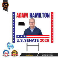 Adam Hamilton For Kansas Senate 2026 Yard Sign, Corrugated Plastic Senate Elections, Race Red White & Blue Yard Sign with Metal H-Stake
