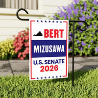 Bert Mizusawa For Virginia Senate 2026 Garden Flag, Double Sided, 2026 Senate Flag, Elections Flag, Race Red White & Blue Flag