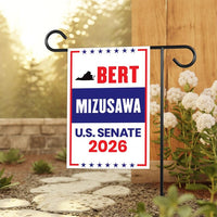 Bert Mizusawa For Virginia Senate 2026 Garden Flag, Double Sided, 2026 Senate Flag, Elections Flag, Race Red White & Blue Flag