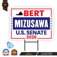 Bert Mizusawa For Virginia Senate 2026 Yard Sign, Corrugated Plastic Senate Elections, Race Red White & Blue Yard Sign with Metal H-Stake
