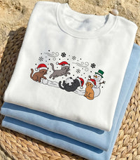 Christmas Cat Embroidered Sweatshirt, Cat Lover Hoodie, Cute Winter Kitty Shirt, Holiday Sweatshirt, Christmas Gift for Pet Lovers