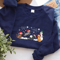 Christmas Cat Embroidered Sweatshirt, Cat Lover Hoodie, Cute Winter Kitty Shirt, Holiday Sweatshirt, Christmas Gift for Pet Lovers