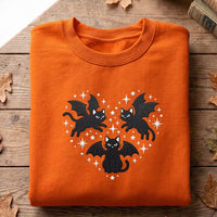Halloween Embroidered Sweatshirt, Spooky Black Kitty Hoodie, Cute Bat Wing Design Shirt, Funny Cat Shirt, Gift for Cat Lover Spooky Season