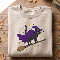 Halloween Embroidered Sweatshirt, Witchy Black Feline Hoodie, Spooky Season Long Sleeve Shirt, Cute Cat Hoodie, Gift for Cat Lover