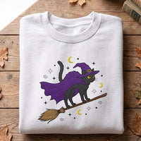 Halloween Embroidered Sweatshirt, Witchy Black Feline Hoodie, Spooky Season Long Sleeve Shirt, Cute Cat Hoodie, Gift for Cat Lover