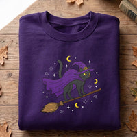 Halloween Embroidered Sweatshirt, Witchy Black Feline Hoodie, Spooky Season Long Sleeve Shirt, Cute Cat Hoodie, Gift for Cat Lover