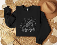 Whale Shark Embroidered Sweatshirt, Ocean Lover Hoodie, Marine Life Long Sleeve Shirt, Cozy Hobby Crewneck, Hobby Gift for Ocean Lovers
