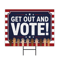 Get Out and Vote Yard Sign, Patriotic Election Lawn Display, Metal H-Stake Included, Red White Blue Voter Decor, Neighborhood Vote Sign
