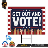 Get Out and Vote Yard Sign, Patriotic Election Lawn Display, Metal H-Stake Included, Red White Blue Voter Decor, Neighborhood Vote Sign