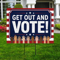 Get Out and Vote Yard Sign, Patriotic Election Lawn Display, Metal H-Stake Included, Red White Blue Voter Decor, Neighborhood Vote Sign