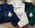 Floral Ghost Embroidered Quarter Zip Sweatshirt, Vintage Botanical Ghost Pullover, Festive Embroidered Top for Fall, Halloween Gift