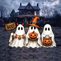 Custom Halloween Yard Sign, Ghost Pumpkin Lawn Sign, Spooky Trick or Treat Ghost Display, Seasonal Outdoor Decor, Halloween Yard Decor
