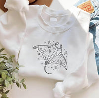 Manta Ray Embroidered Sweatshirt, Ocean Lover Hoodie, Celestial Manta Shirt, Coastal Aesthetic Shirt, Marine Life Aesthetic Gift for Her