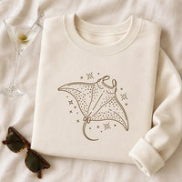 Manta Ray Embroidered Sweatshirt, Ocean Lover Hoodie, Celestial Manta Shirt, Coastal Aesthetic Shirt, Marine Life Aesthetic Gift for Her