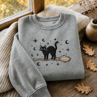 Black Cat Embroidered Sweatshirt, Witchy Halloween Hoodie, Celestial Moon and Stars Shirt, Cute Cat Hoodie, Fall Gift for Spooky Season