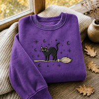 Black Cat Embroidered Sweatshirt, Witchy Halloween Hoodie, Celestial Moon and Stars Shirt, Cute Cat Hoodie, Fall Gift for Spooky Season