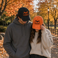 embroidered hat baseball cap halloween bats bat embroidery custom name personalized gift trick or treat spooky season kids halloween cotton twill low profile fall party gift orange black