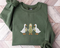 Pickle Duck Embroidered Sweatshirt, Cute Goose Lover Hoodie, Quirky Dill Pickle Shirt, Funny Crewneck, Birthday Gift for Bird Lovers