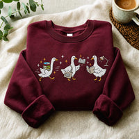 Book Lover Embroidered Sweatshirt, Reading Goose Hoodie, Three Geese Bookish Shirt for Readers, Bookish Hoodie, Funny Book Lover Gift