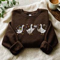 Book Lover Embroidered Sweatshirt, Reading Goose Hoodie, Three Geese Bookish Shirt for Readers, Bookish Hoodie, Funny Book Lover Gift
