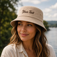 Personalized Embroidered Bucket Hat, Custom Text Logo Cotton Bucket Hat, Custom Name Summer Hat, Vacation Beach Style, Birthday Gift