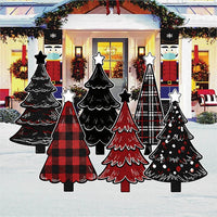 Custom Christmas Yard Sign Set, Set of Six Tree Lawn Sign Cutouts, Red Black Holiday Display, Seasonal Outdoor Decor, Christmas Yard Decor