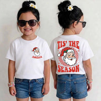 Personalized Kids Christmas Santa Tee, Custom Name Festive Shirt, Front Back Print Holiday Tee, Christmas Outfit, Holiday Gift for Kids