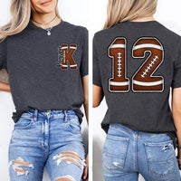 Personalized Football Mom Game Day Shirt, Custom Name Initial Tee, Front Back Print Team Tee, Jersey Number Spirit Top, Sports Mom Gift