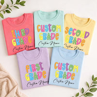 Personalized Grade Level Teacher Shirt, Custom Teacher Name Tee, Colorful Any Grade Top, First Day School Outfit, Back to School Gift