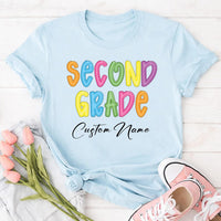 Personalized Grade Level Teacher Shirt, Custom Teacher Name Tee, Colorful Any Grade Top, First Day School Outfit, Back to School Gift