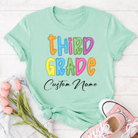 Personalized Grade Level Teacher Shirt, Custom Teacher Name Tee, Colorful Any Grade Top, First Day School Outfit, Back to School Gift