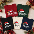 Personalized Santa Hat Script Name Shirts, Custom Name Matching Tees, Family Christmas Tee, Holiday Party Outfit, Family Christmas Gift