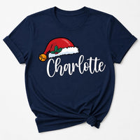Personalized Santa Hat Script Name Shirts, Custom Name Matching Tees, Family Christmas Tee, Holiday Party Outfit, Family Christmas Gift