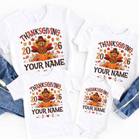 Personalized Thanksgiving Family Shirt, Custom Name Turkey Tee, Matching Fall Family Outfit, Pumpkin Turkey Graphic Tee, Holiday Gift 2026