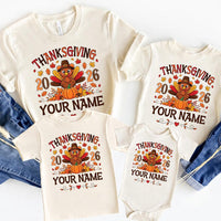 Personalized Thanksgiving Family Shirt, Custom Name Turkey Tee, Matching Fall Family Outfit, Pumpkin Turkey Graphic Tee, Holiday Gift 2026