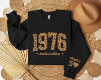 Personalized 40th Birthday Sweatshirt, Custom Birth Year Crewneck, Leopard Limited Edition Shirt, Chapter 40 Sleeve, Birthday Gift for Her