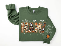 Personalized Halloween Mama Sweatshirt, Custom Kids Name Crewneck, Spooky Mama Shirt, Fall Mom Outfit, Halloween Gift, Front Sleeve Print