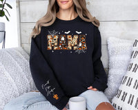Personalized Halloween Mama Sweatshirt, Custom Kids Name Crewneck, Spooky Mama Shirt, Fall Mom Outfit, Halloween Gift, Front Sleeve Print