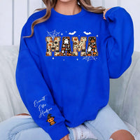 Personalized Halloween Mama Sweatshirt, Custom Kids Name Crewneck, Spooky Mama Shirt, Fall Mom Outfit, Halloween Gift, Front Sleeve Print