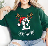 Personalized Family Christmas Shirt, Custom Name Reindeer Initial Shirt Family Christmas Tee, Adult Kids Baby Outfit, Holiday Gift 2026