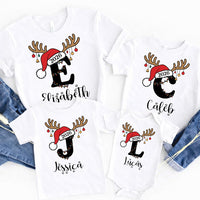 Personalized Family Christmas Sweatshirt, Custom Name Reindeer Initial Shirt Family Christmas Tee, Adult Kids Baby Outfit, Holiday Gift 2026